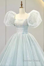 Pretty Ball Gown Square Neckline Short Sleeves Long Evening Party Dresses Prom Dresses