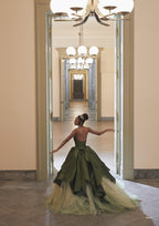 Pretty Ball Gowns Strapless Olive Green Long Satin Prom Dress
