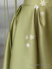 Pretty Ball Gown Straps Sage Green Satin Long Length Evening Dress Prom Dresses