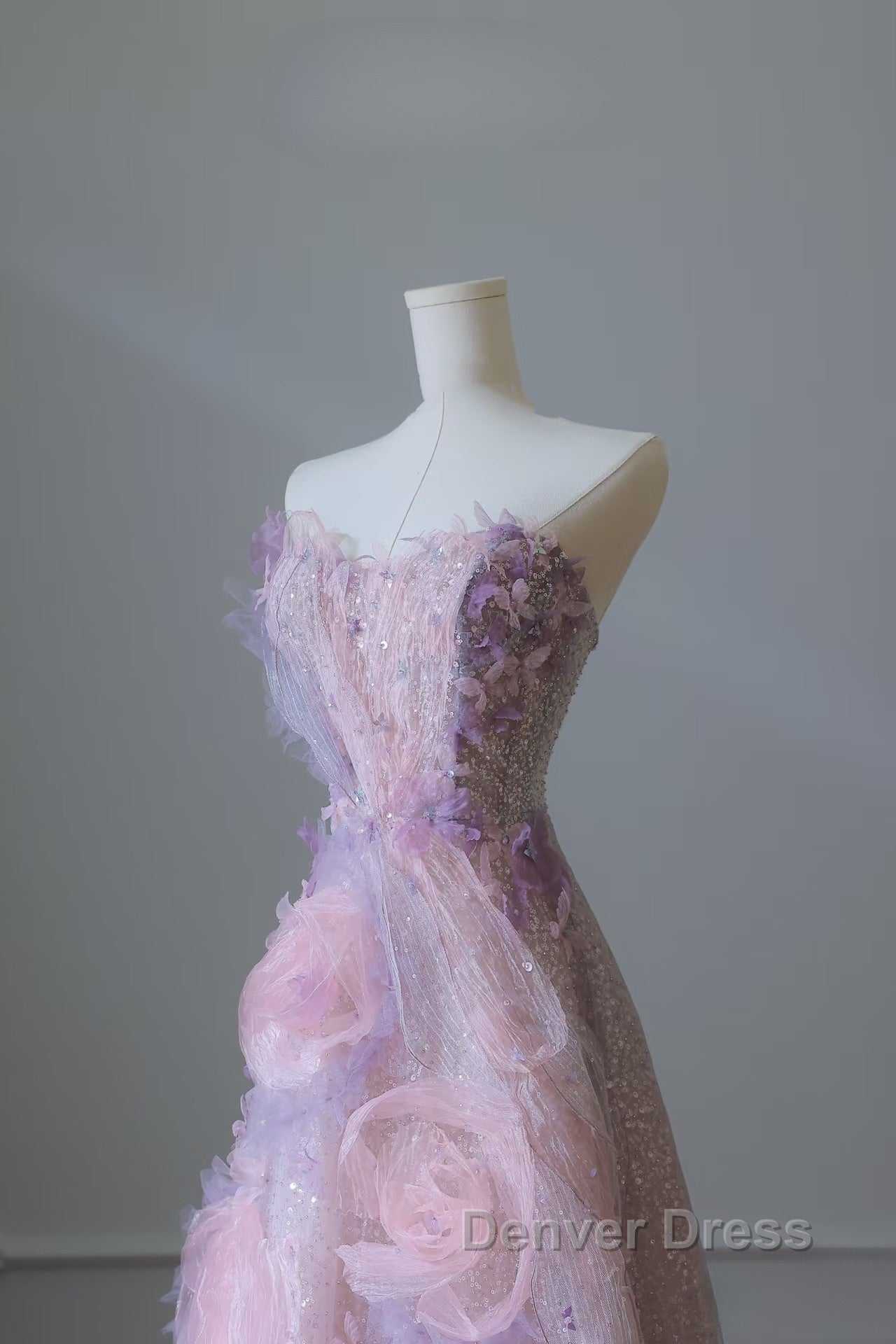 Pretty Ball Gown Sweetheart Pink Floral Tulle Long Prom Dresses Evening Gowns