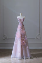 Pretty Ball Gown Sweetheart Pink Floral Tulle Long Prom Dresses Evening Gowns