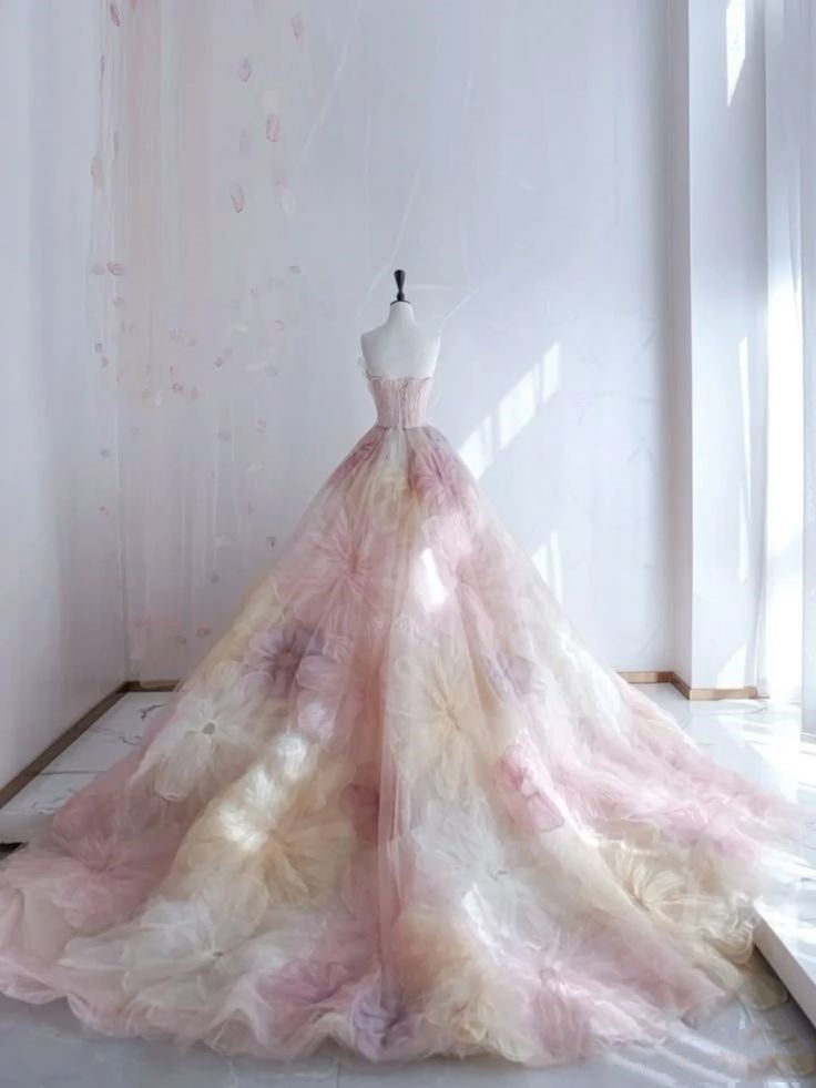 Pretty Ball Gowns Sweetheart Pink Flowers Tulle Long Quinceanera Dress Prom Short Sleeves Flowers Vestido De 15 Anos Sweet 16 Dresses Secondary image