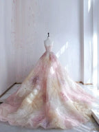 Pretty Ball Gowns Sweetheart Pink Flowers Tulle Long Quinceanera Dress Prom Short Sleeves Flowers Vestido De 15 Anos Sweet 16 Dresses