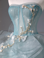 Pretty Ball Gowns Sweetheart Tulle Green Long Prom Dress With Ruffles