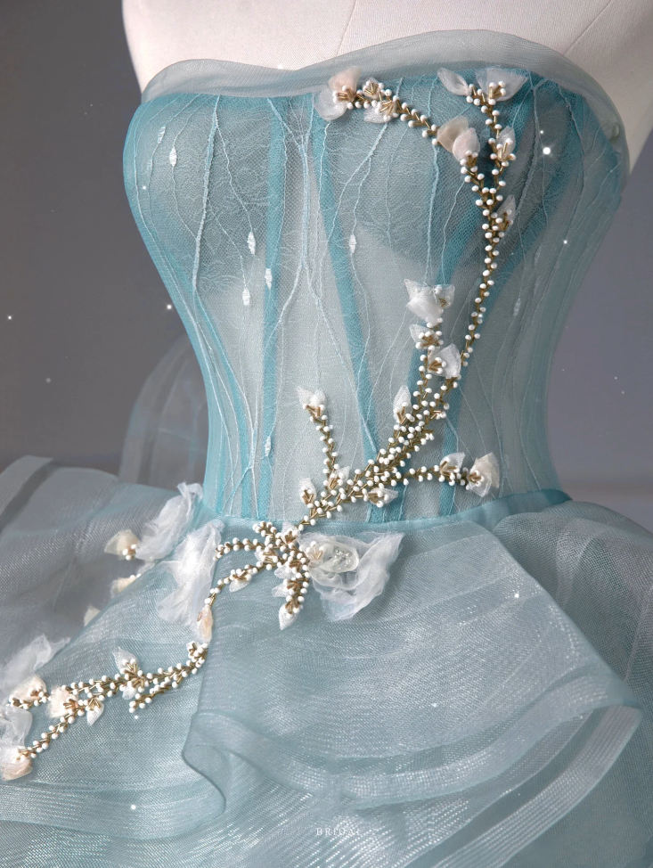 Pretty Ball Gowns Sweetheart Tulle Green Long Prom Dress With Ruffles
