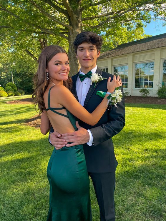 Dark Green New Backless Satin Floor Length Long Prom Dresses Secondary image