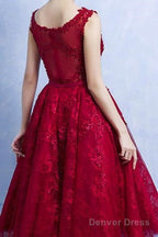 Pretty Handmade Knee Length Dark Red Lace Junior Prom Dress, Beautiful Tulle Dresses