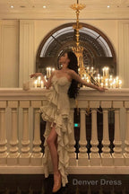 Pretty High Low Spaghetti Straps Ruffles Prom Dresses Birthday Outfits