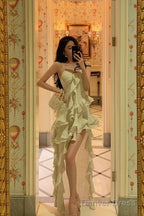 Pretty High Low Spaghetti Straps Ruffles Prom Dresses Birthday Outfits