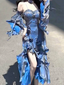 Pretty Sheath Irregular Ruffled Spaghetti Straps Women'S Blue Long Birthday Prom Dresses
