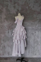 Pretty Irregular Ruffled Suspender Prom Dress With Detachable Rose Long Birthday Dresses For Women