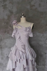 Pretty Irregular Ruffled Suspender Prom Dresses With Detachable Rose Long Birthday Dress For Women