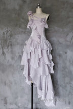 Pretty Irregular Ruffled Suspender Prom Dresses With Detachable Rose Long Birthday Dresses For Women