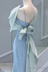 Pretty Mermaid Blue Satin Long Evening Dress Prom Dresses