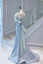 Pretty Mermaid Blue Satin Long Evening Dresses Prom Dresses