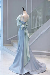 Pretty Mermaid Blue Satin Long Evening Dress Prom Dresses