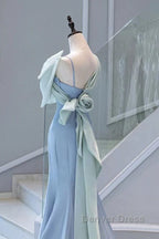 Pretty Mermaid Blue Satin Long Evening Dresses Prom Dresses