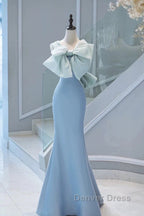Pretty Mermaid Blue Satin Long Evening Dresses Prom Dresses