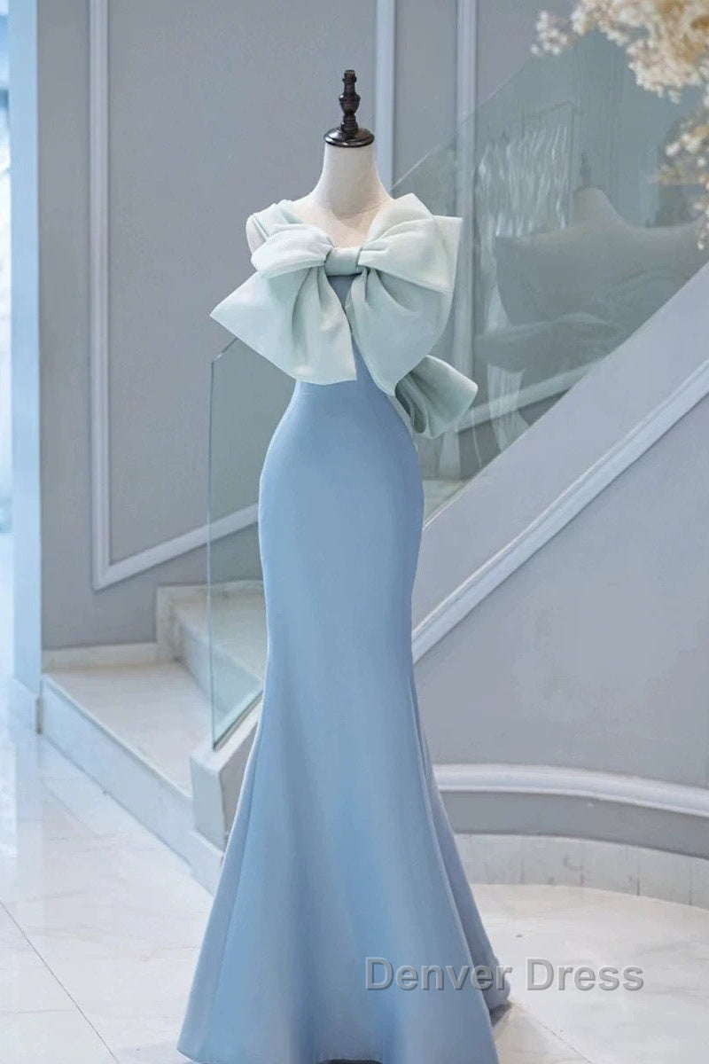 Pretty Mermaid Blue Satin Long Evening Dresses Prom Dresses