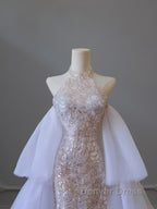 Pretty Mermaid High Neckline Sequin Beads Long Prom Dresses Formal Evening Dresses