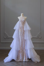 Pretty Mermaid High Neckline Sequin Beads Long Prom Dresses Formal Evening Dresses