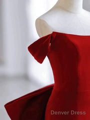 Pretty Mermaid Off The Shoulder Burgundy Satin Long Evening Dress Prom Dresses