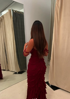 Pretty Mermaid Off The Shoulder Burgundy Slit Long Prom Dress