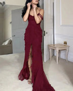 Pretty Mermaid Off The Shoulder Burgundy Slit Long Prom Dress
