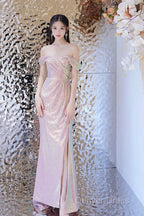 Pretty Mermaid Off The Shoulder Pink Sequin Long Evening Dresses Prom Dresses