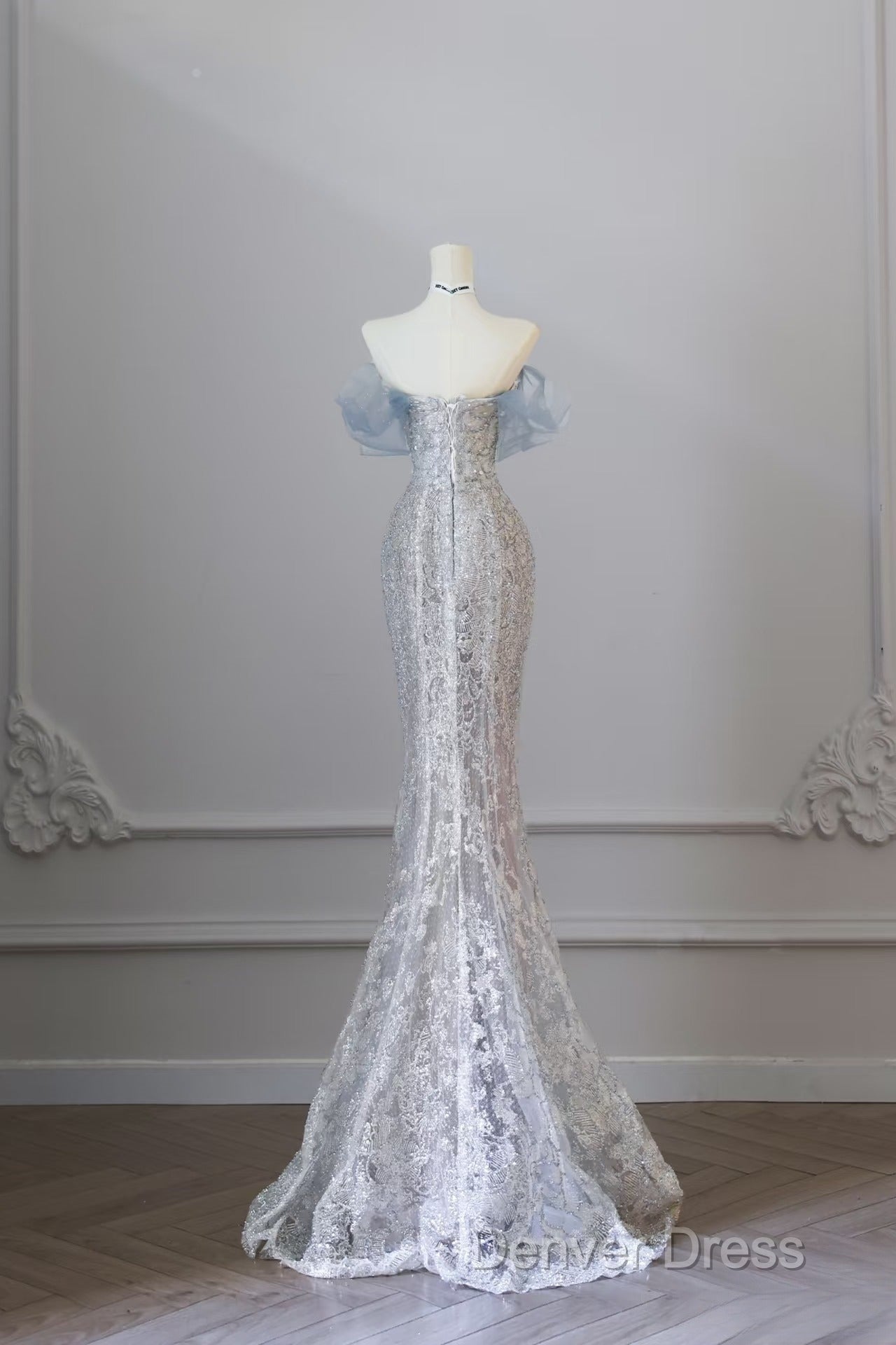 Pretty Mermaid Off The Shoulder Sequin Blue Long Prom Dresses Evening Gowns Secondary image