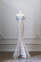 Pretty Mermaid Off The Shoulder Sequin Blue Long Prom Dresses Evening Gowns