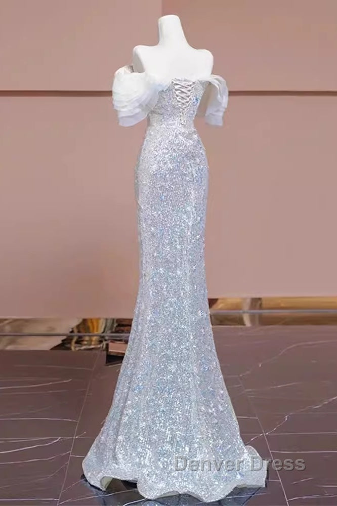 Pretty Mermaid Off The Shoulder Sequin Long Evening Party Dresses Prom Dresses Secondary image