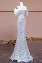 Pretty Mermaid Off The Shoulder Sequin Long Evening Party Dresses Prom Dresses