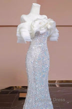 Pretty Mermaid Off The Shoulder Sequin Long Evening Party Dresses Prom Dresses