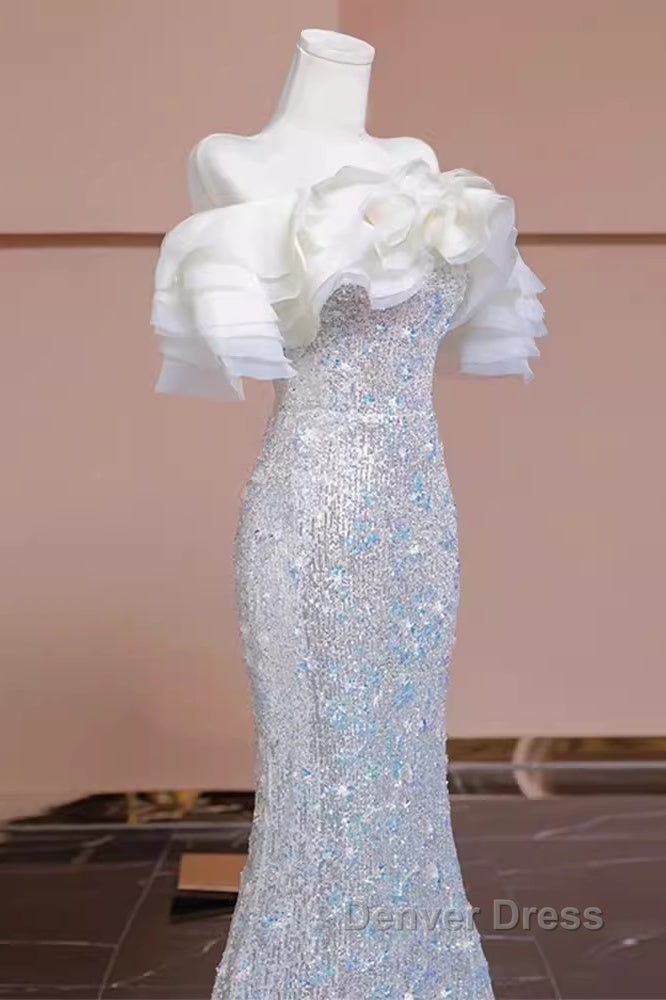 Pretty Mermaid Off The Shoulder Sequin Long Evening Party Dresses Prom Dresses