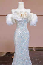 Pretty Mermaid Off The Shoulder Sequin Long Evening Party Dresses Prom Dresses