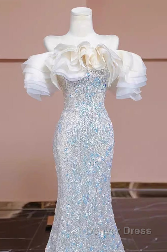 Pretty Mermaid Off The Shoulder Sequin Long Evening Party Dresses Prom Dresses