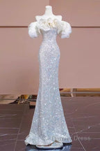 Pretty Mermaid Off The Shoulder Sequin Long Evening Party Dresses Prom Dresses