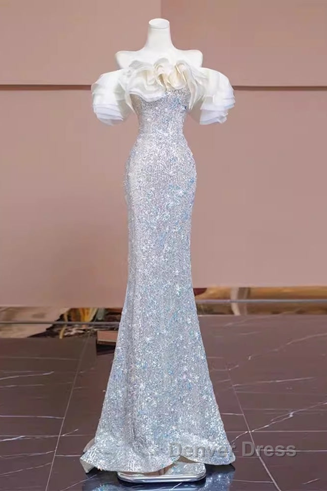 Pretty Mermaid Off The Shoulder Sequin Long Evening Party Dresses Prom Dresses