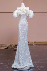 Pretty Mermaid Off The Shoulder Sequin Long Evening Party Dress Prom Dresses