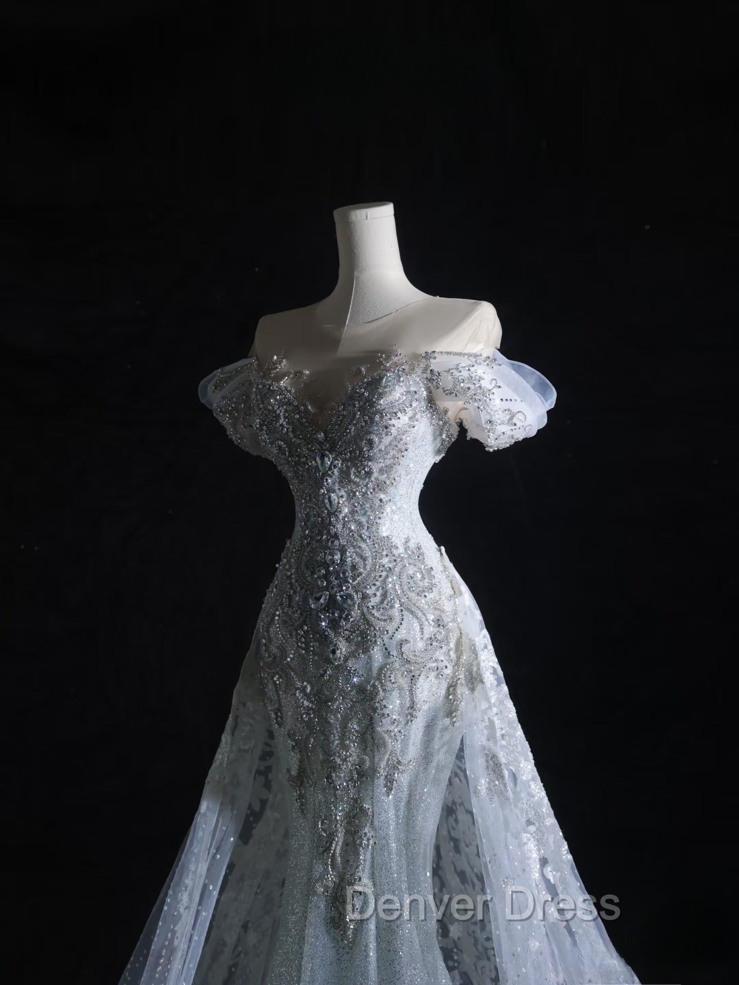 Pretty Mermaid Off The Shoulder Silver Beads Long Prom Dresses Formal Evening Dresses