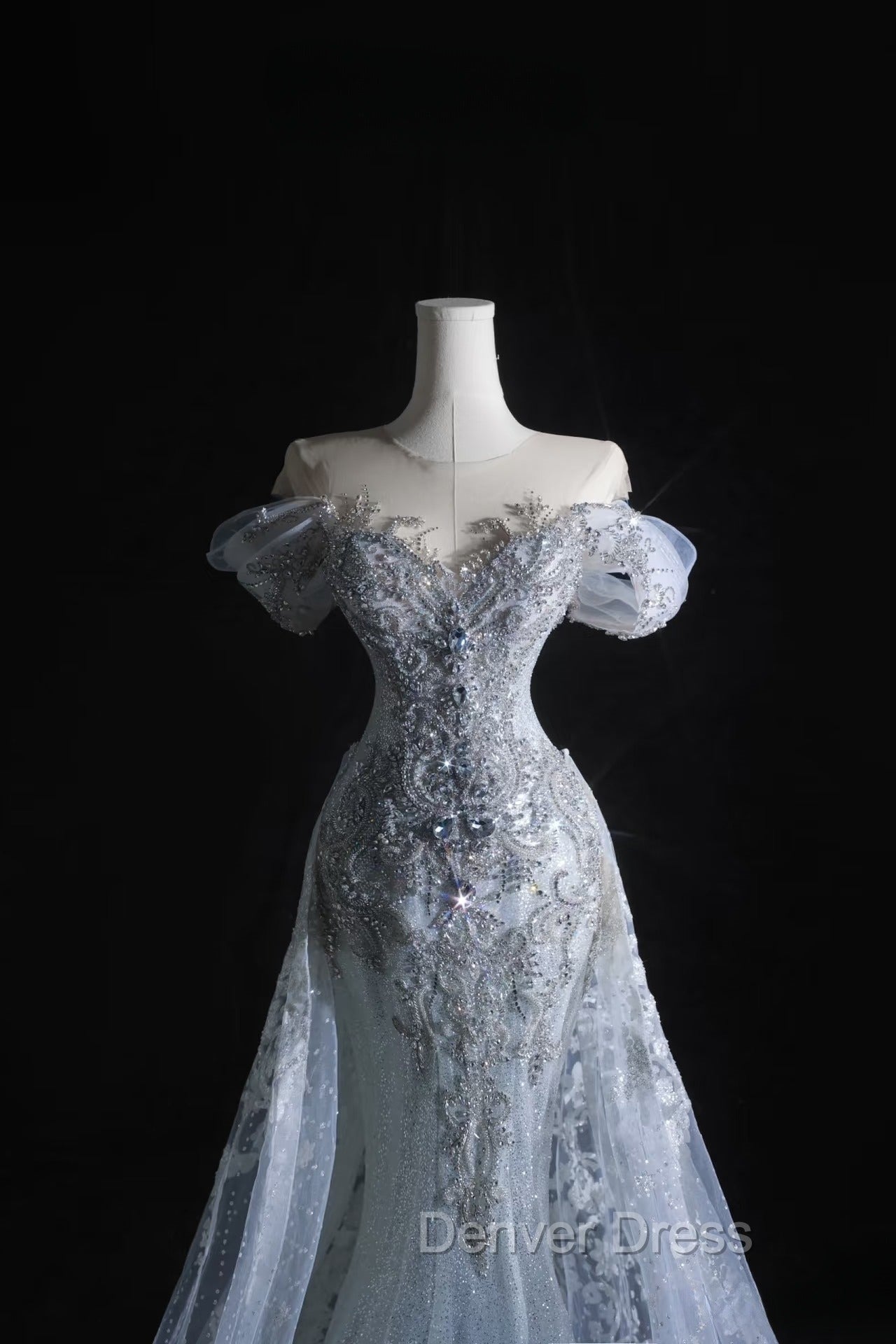 Pretty Mermaid Off The Shoulder Silver Beads Long Prom Dresses Formal Evening Dresses