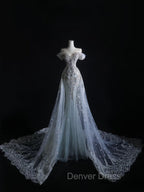 Pretty Mermaid Off The Shoulder Silver Beads Long Prom Dresses Formal Evening Dresses