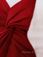 Pretty Mermaid One Shoulder Red Satin Long Evening Dresses Prom Dresses