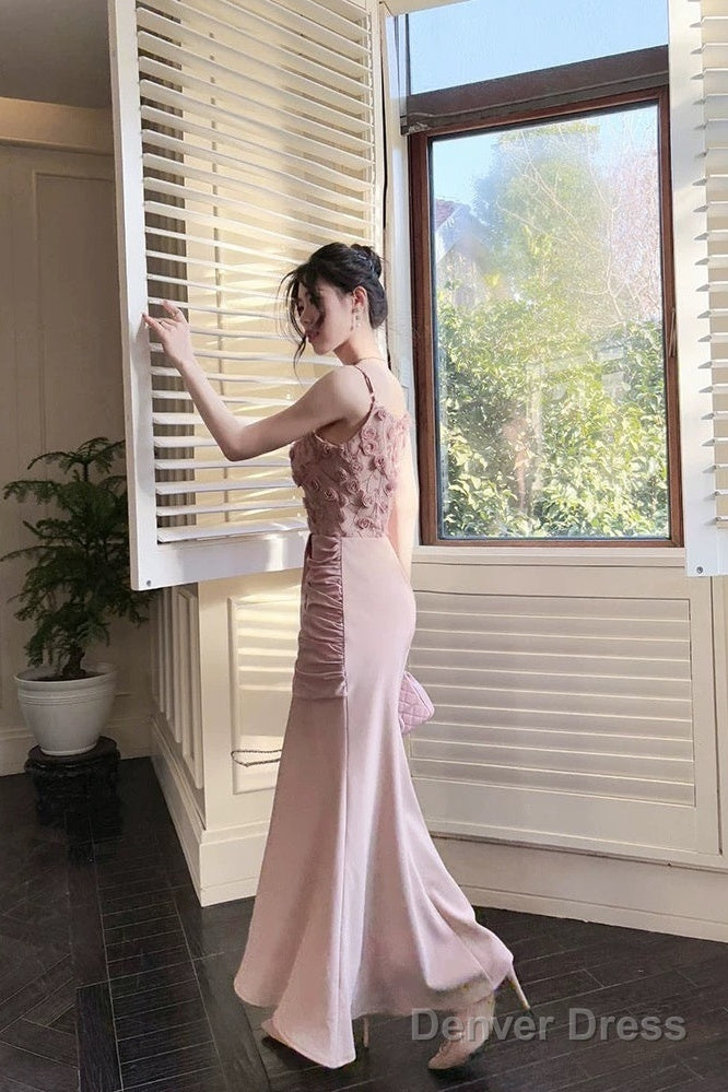 Pretty Mermaid Spaghetti Straps Pink Long Evening Dress Prom Dresses Secondary image