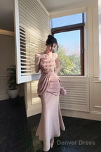 Pretty Mermaid Spaghetti Straps Pink Long Evening Dress Prom Dresses