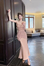 Pretty Mermaid Spaghetti Straps Pink Long Evening Dress Prom Dresses