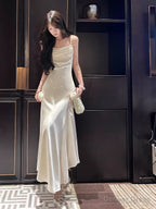 Pretty Mermaid Spaghetti Straps White Satin Prom Dresses Long Prom Gown
