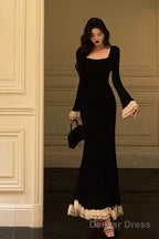 Pretty Mermaid Square Neckline Black Prom Dresses Birthday Outfits Evening Gown