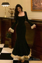 Pretty Mermaid Square Neckline Black Prom Dresses Birthday Outfits Prom Gowns